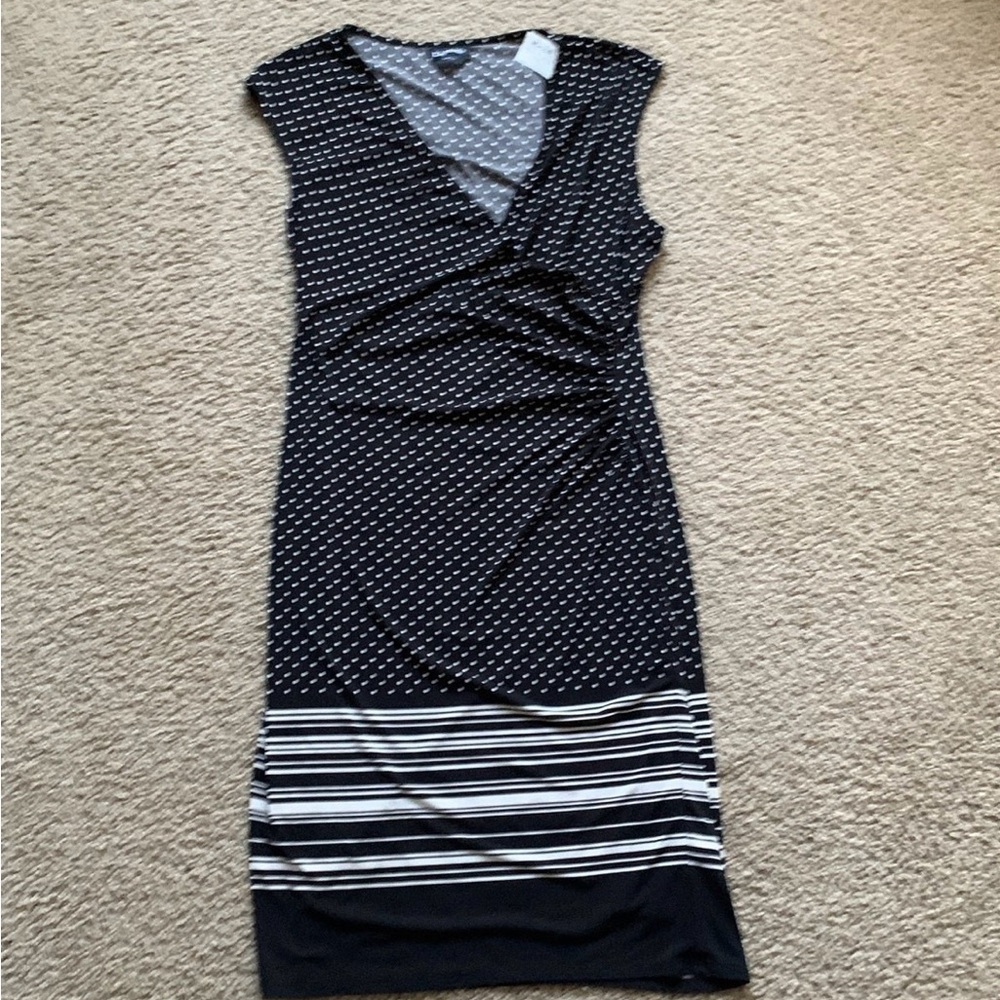 bebe Black and White Polka Dot & Stripe Midi Dress
